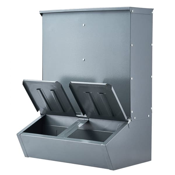 Högfoder 3,7 bushel metall dubbeldörr, matar upp till 8 grisar, hållbar design, lätt att fylla, effektiv foderhantering