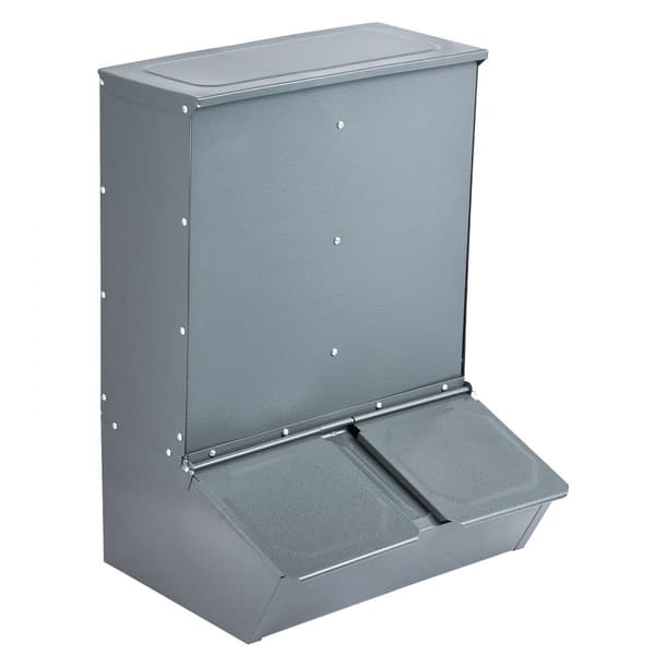 Högfoder 3,7 bushel metall dubbeldörr, matar upp till 8 grisar, hållbar design, lätt att fylla, effektiv foderhantering