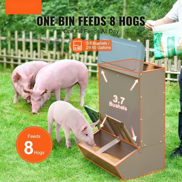 Högfoder 3,7 bushel metall dubbeldörr, matar upp till 8 grisar, hållbar design, lätt att fylla, effektiv foderhantering