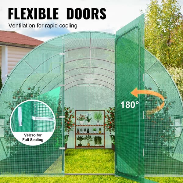 Gang-tunnel drivhus 27,38x9,5x7,38ft, galvaniseret ramme, PE cover, holdbar, velegnet til planter, hurtig opsætning.