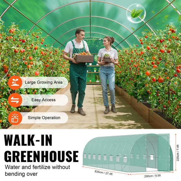 Gang-tunnel drivhus 27,38x9,5x7,38ft, galvaniseret ramme, PE cover, holdbar, velegnet til planter, hurtig opsætning.