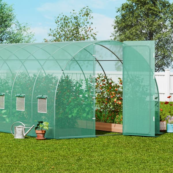 Gang-tunnel drivhus 27,38x9,5x7,38ft, galvaniseret ramme, PE cover, holdbar, velegnet til planter, hurtig opsætning.