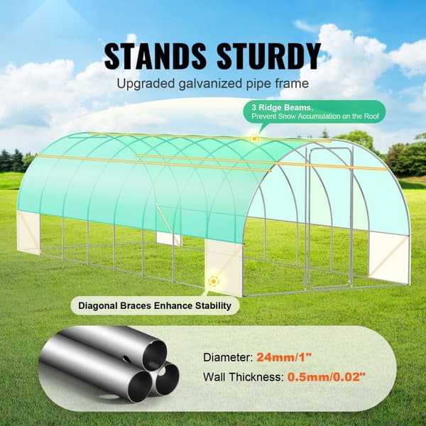 Gang-tunnel drivhus 27,38x9,5x7,38ft, galvaniseret ramme, PE cover, holdbar, velegnet til planter, hurtig opsætning.