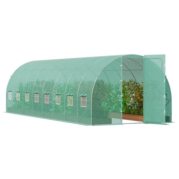 Gang-tunnel drivhus 27,38x9,5x7,38ft, galvaniseret ramme, PE cover, holdbar, velegnet til planter, hurtig opsætning.
