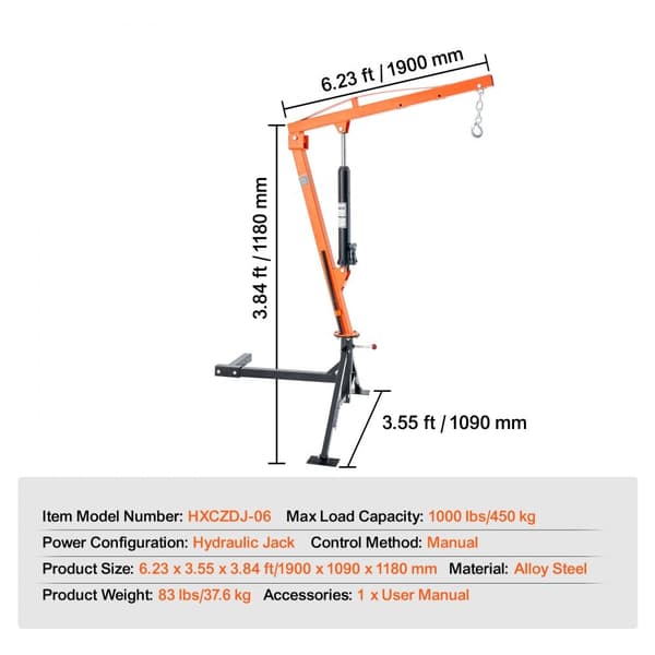 Hydraulisk pickup truck kran 1000 lbs, 360° drejelig hejseløft, kraftig og pålidelig kran til transport og løft.