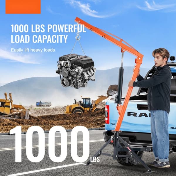 Hydraulisk pickup truck kran 1000 lbs, 360° drejelig hejseløft, kraftig og pålidelig kran til transport og løft.