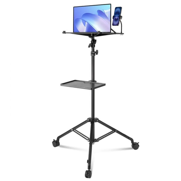 Projektorstativ med hjul, justerbar højde 31,3-67,3 cm, stabilt laptopstativ til hjemmebiograf og præsentation.