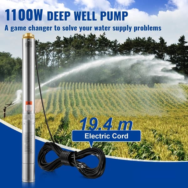 1100W Uppovesipumppu, ruostumatonta terästä, 7,1 m³/h, 105 m, tehokas vesipumppu, pitkäikäinen ja kestävä