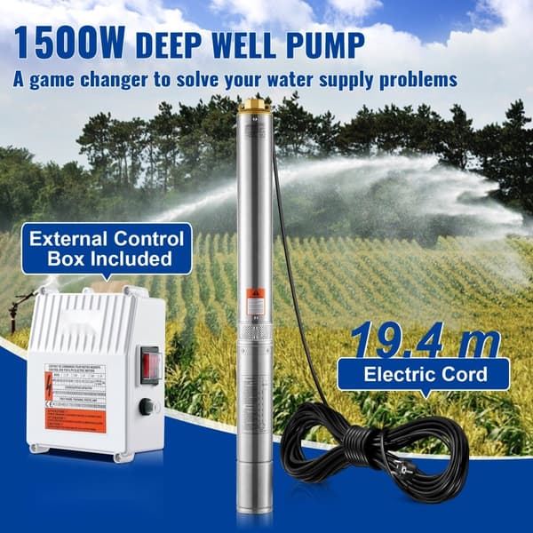 Syvän kaivon uppopumppu 1500W, 9,8 m³/h, 108 m, ruostumaton teräs, tehokas vesipumppu