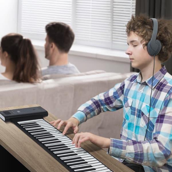 Rul-op klaver 88 taster, bærbart, genopladeligt, 128 rytmer, håndrulle, perfekt til musikelskere.