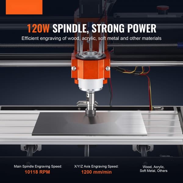 CNC-fräsmaskin 300x200x72mm, 120W graveringsmaskin, 3-axlig GRBL, träakryl-MDF-PVC-gravering, offlinekontroll, 1200RPM