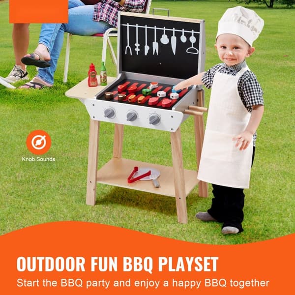 21 STK Børne BBQ Grill Legesæt, Træ Legetøj, Madlavning og Grill, Sjovt og Uddannelsesmæssigt, Lydfunktion for Børns Leg.