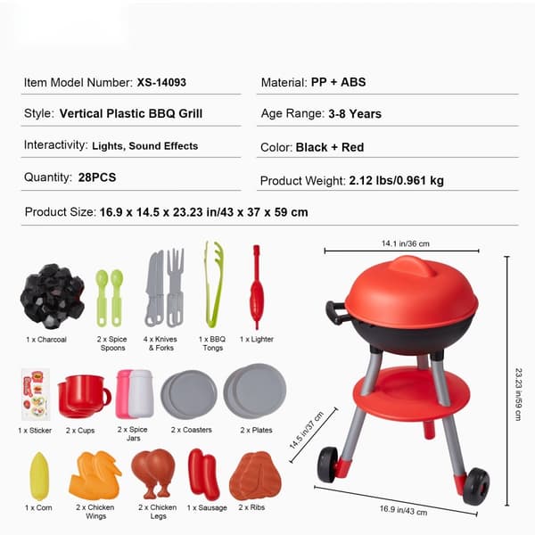 28 kpl Lasten BBQ Grilli Lelusetti, Ääni- ja Valoefekteillä, Teeskentelylelu, ulkoilu, kesäaktiviteetti, lapsille