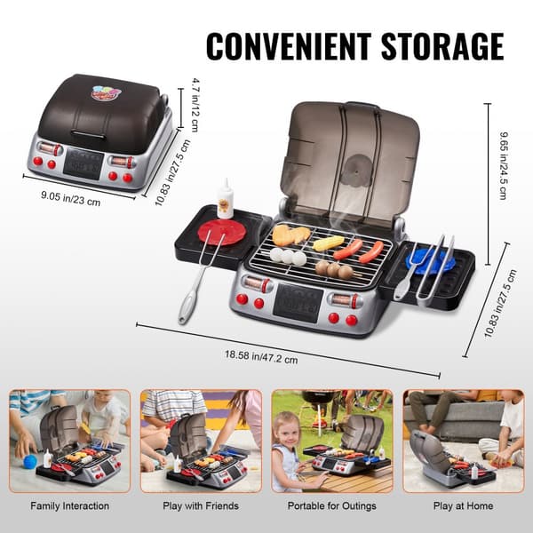 Barn BBQ Grill Leksaksset 19 Delar, Utomhuslek, Matlagningsgrill med Rökljud, Roliga Grillstunder, Perfekt för Barn