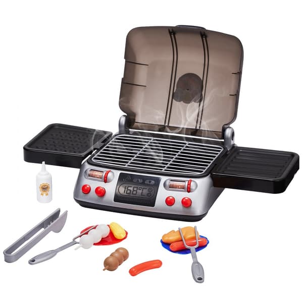 Barn BBQ Grill Leksaksset 19 Delar, Utomhuslek, Matlagningsgrill med Rökljud, Roliga Grillstunder, Perfekt för Barn