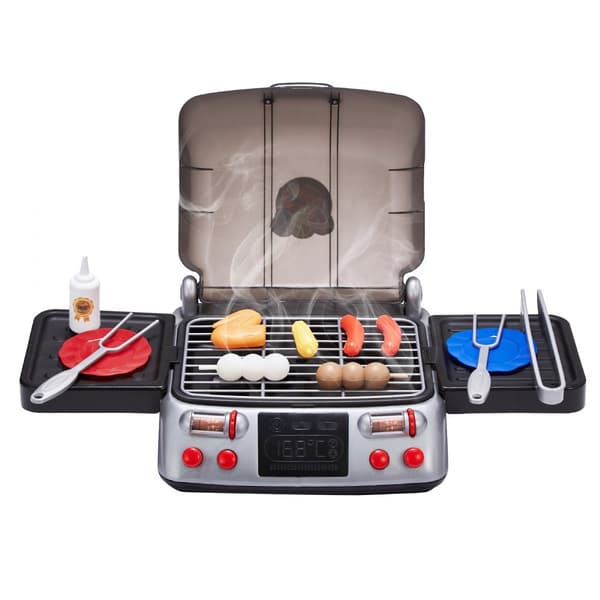 Barn BBQ Grill Leksaksset 19 Delar, Utomhuslek, Matlagningsgrill med Rökljud, Roliga Grillstunder, Perfekt för Barn