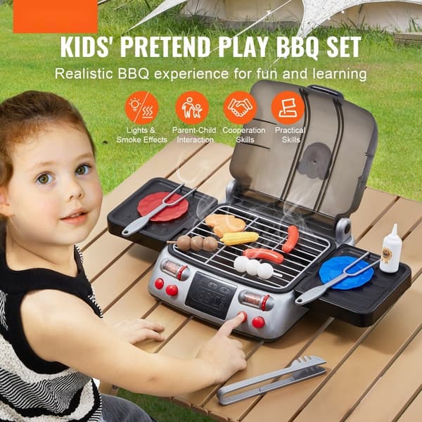 Barn BBQ Grill Leksaksset 19 Delar, Utomhuslek, Matlagningsgrill med Rökljud, Roliga Grillstunder, Perfekt för Barn