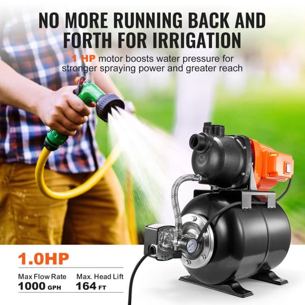 1HP Matalakaivopumppu Painesäiliöllä, 1000 GPH, Tehokas Kastelutehostepumppu, Luotettava ja Kestävä