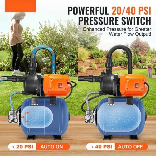 1HP Matalakaivopumppu Painesäiliöllä, 1000 GPH, Tehokas Kastelutehostepumppu, Luotettava ja Kestävä