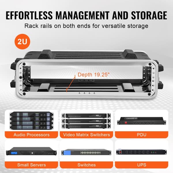2U Rack Case Server Rack kabinet 19, ABS konstruktion, håndtag, ideel til servere, holdbart og funktionelt design.