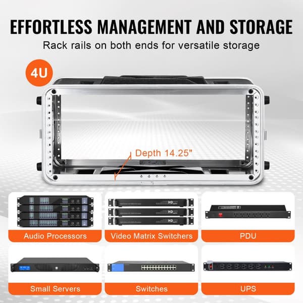 4U Rack Case Server Rack, 14 cm dyb, med ABS-håndtag, holdbar konstruktion, perfekt til serverudstyr.
