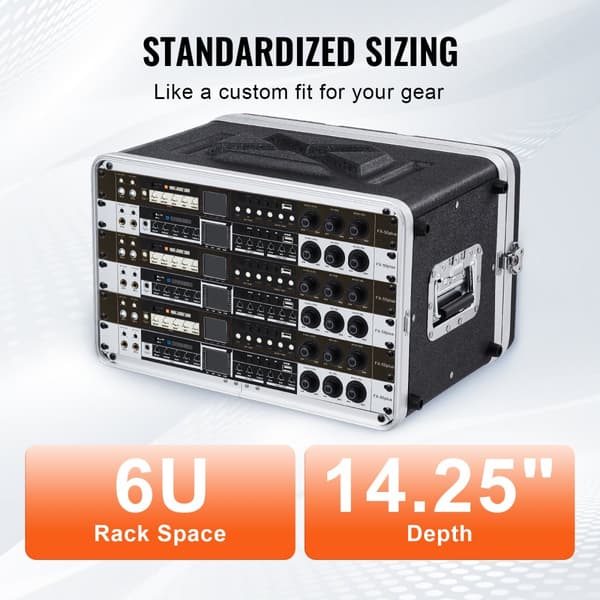 6U Rack Case Server Rack kabinet, 14 cm dyb, robust ABS konstruktion, bærbare håndtag, ideel til serveropsætning.