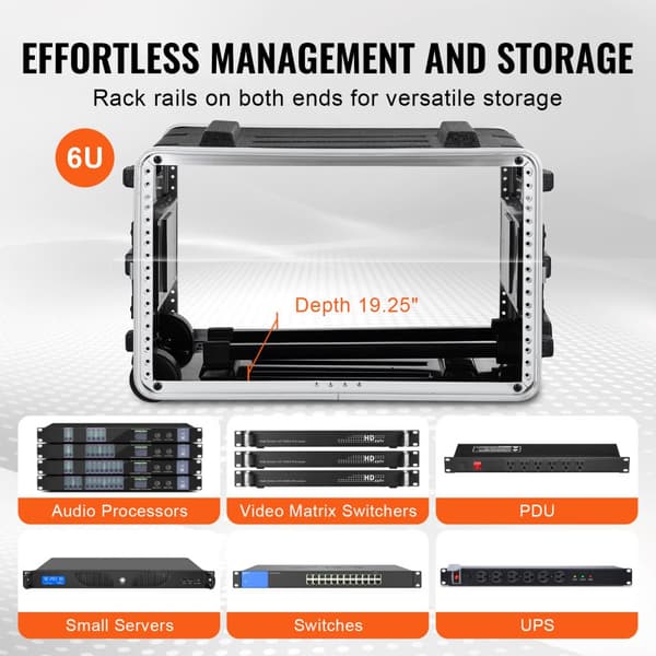 6U Rack Case, Server Rack Cabinet 19 Djup, Robust ABS, Optimal Ventilation, För Datacenter och Serverutrymmen