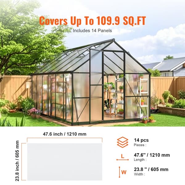 Polykarbonat växthuspaneler 14-pack, 2' X 4' X 0,16'', hållbara och isolerande takplåtar för växthus och trädgårdsskötsel