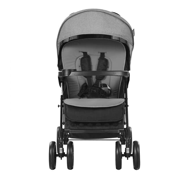 Dobbelt klapvogn, sammenklappelig letvægts tandem, mørkegrå, nem at lukke, praktisk til tvillinger, ideel til overalt.