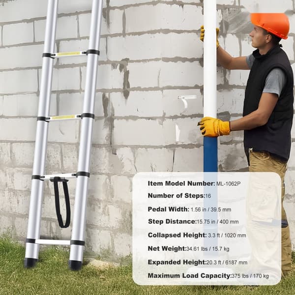 Teleskopförlängningsstege 20,3 FT, lättviktig och hållbar, perfekt för hem och professionell användning, 375 LBS, multi-knapps indragning