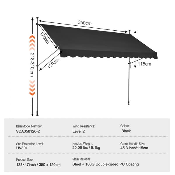 Infällbar uteplatsmarkis 138x47, Sunsetter altantak med vev, skydd mot sol och regn, hållbar konstruktion, enkel installation