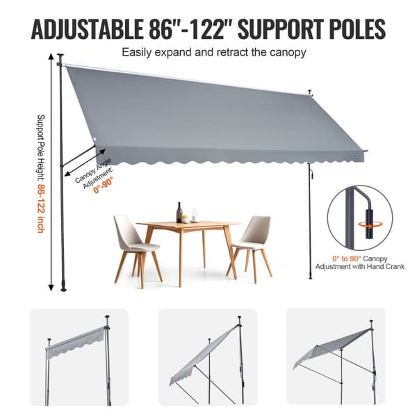 Patio Markiisi 178x47, Sisäänvedettävä Aurinkovarjo, Kammella, Suoja UV-säteilyltä, Helppo Käyttö, Kestävä ja Tyylikäs
