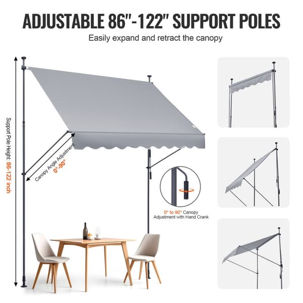 98x47 Patio-markiisi, sisäänvedettävä aurinkovarjo, kestävä rakenne, helppo käyttää, suojaa auringolta
