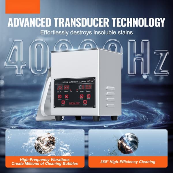 Ultralydsrenser 1,3L, 50W, Timer, Kurv & Varmeapparat, 40kHz, Effektiv Rengøring, Nem at Bruge