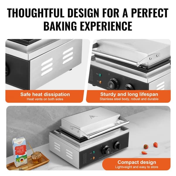 Våffelmaskin Kommersial 10ST, Rektangulär Design, 1550W, Snabb Uppvärmning, Hög Kvalitet, Professionell Användning
