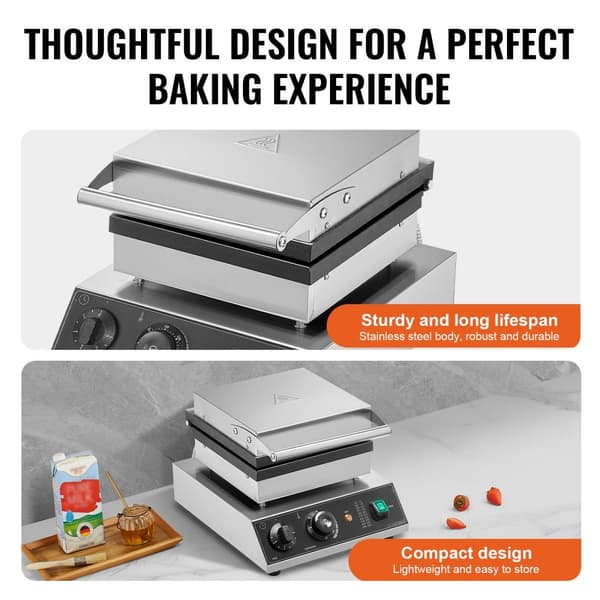 2 STK kommerciel vaffelmaskine, rektangulære vafler, 2000W, hurtig opvarmning, robust design, perfekt til caféer og restauranter.