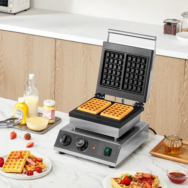 2 STK kommerciel vaffelmaskine, rektangulære vafler, 2000W, hurtig opvarmning, robust design, perfekt til caféer og restauranter.