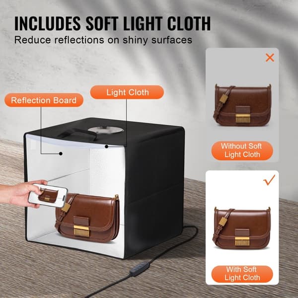 Photo Studio Light Box 12x12, 3000-5600K, 6 dobbeltsidede baggrunde, ideel til fotografering, lettere belysning.