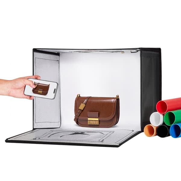 Fotostudio Lyskasse 12x12, Justerbar 3000-5600K, 3 Farvetemperaturer, Ideel til Produktbilleder, Kompakt og Bærbar.