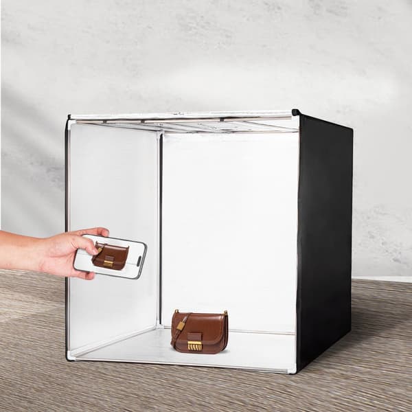 Fotostudio Lysboks 39 x 39, 5600K, 210 LED-lys, strømadapter, professionelt lys til produktfotografi, nem opsætning.