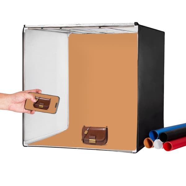 Fotostudio Lysboks 39 x 39, 5600K, 210 LED-lys, strømadapter, professionelt lys til produktfotografi, nem opsætning.