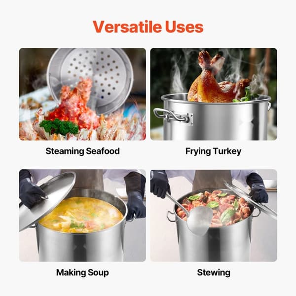 100QT Gryta i rostfritt stål, Matlagningskärl med korglock, Stort kapacitet för gröt och soppor, Hållbar och enkel att rengöra
