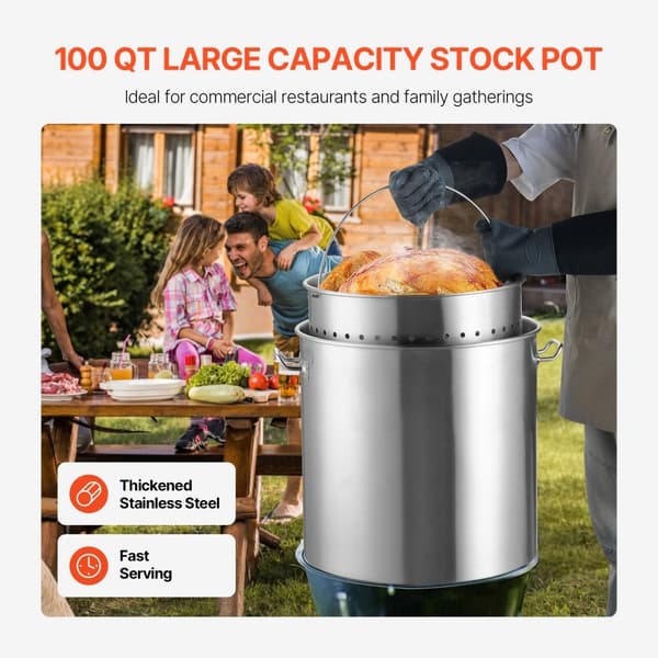 100QT Gryta i rostfritt stål, Matlagningskärl med korglock, Stort kapacitet för gröt och soppor, Hållbar och enkel att rengöra