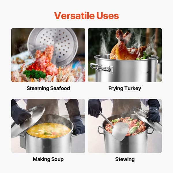 64QT Rustfrit Stål Gryde til Køkkensaucer med Kurb i Låg, Holdbar, Ideel til Madlavning og Dampning.