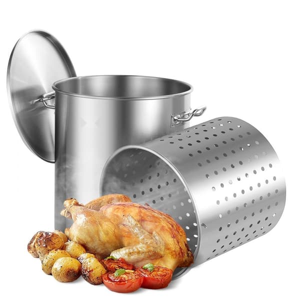 64QT Rustfrit Stål Gryde til Køkkensaucer med Kurb i Låg, Holdbar, Ideel til Madlavning og Dampning.