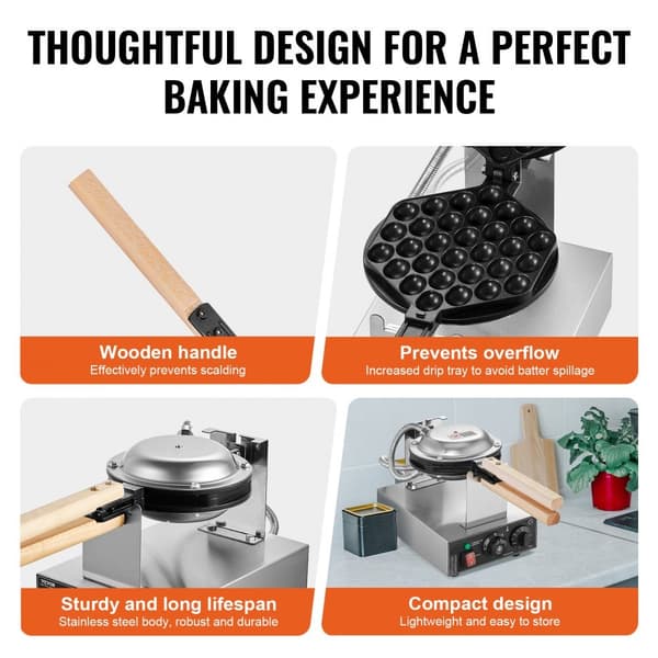 Bubbelvåffelmaskin 1400W, Non-Stick, Äggpannkaka Bakmaskin, Optimal Värmeöverföring, Hög Prestanda, Perfekta Våfflor Varje Gång