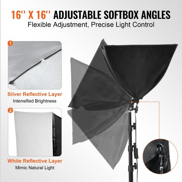 Softbox Lys Kit 16x16 tommer, 3000-6500K, Justerbar, Ideel til Optagelser, Professionel Belysning til Fotografi.