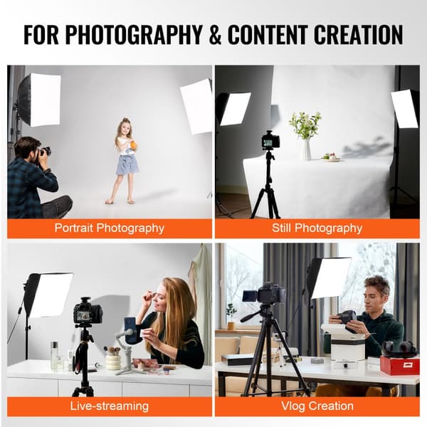 Softbox Lys Kit 16x16 tommer, 3000-6500K, Justerbar, Ideel til Optagelser, Professionel Belysning til Fotografi.