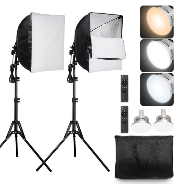 Softbox Lys Kit 16x16 tommer, 3000-6500K, Justerbar, Ideel til Optagelser, Professionel Belysning til Fotografi.