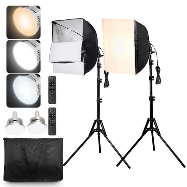 Softbox Lys Kit 16x16 tommer, 3000-6500K, Justerbar, Ideel til Optagelser, Professionel Belysning til Fotografi.